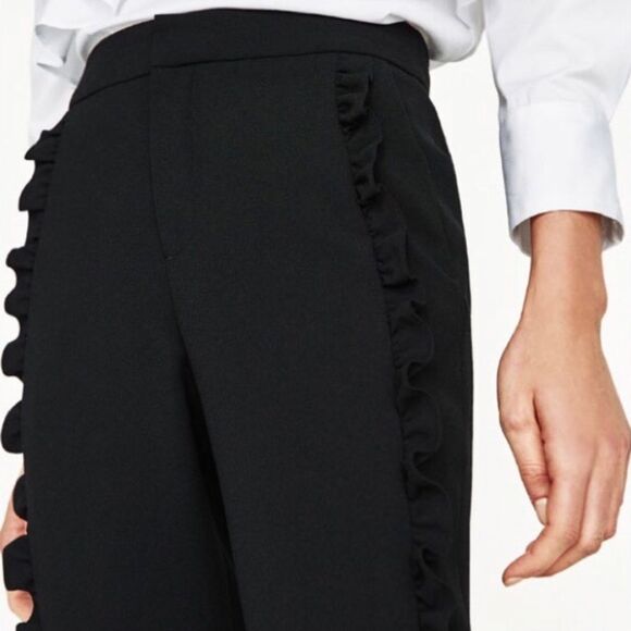 Zara Woman Ruffle Frill Trim Pants Trousers Sz XS - Picture 2 of 12